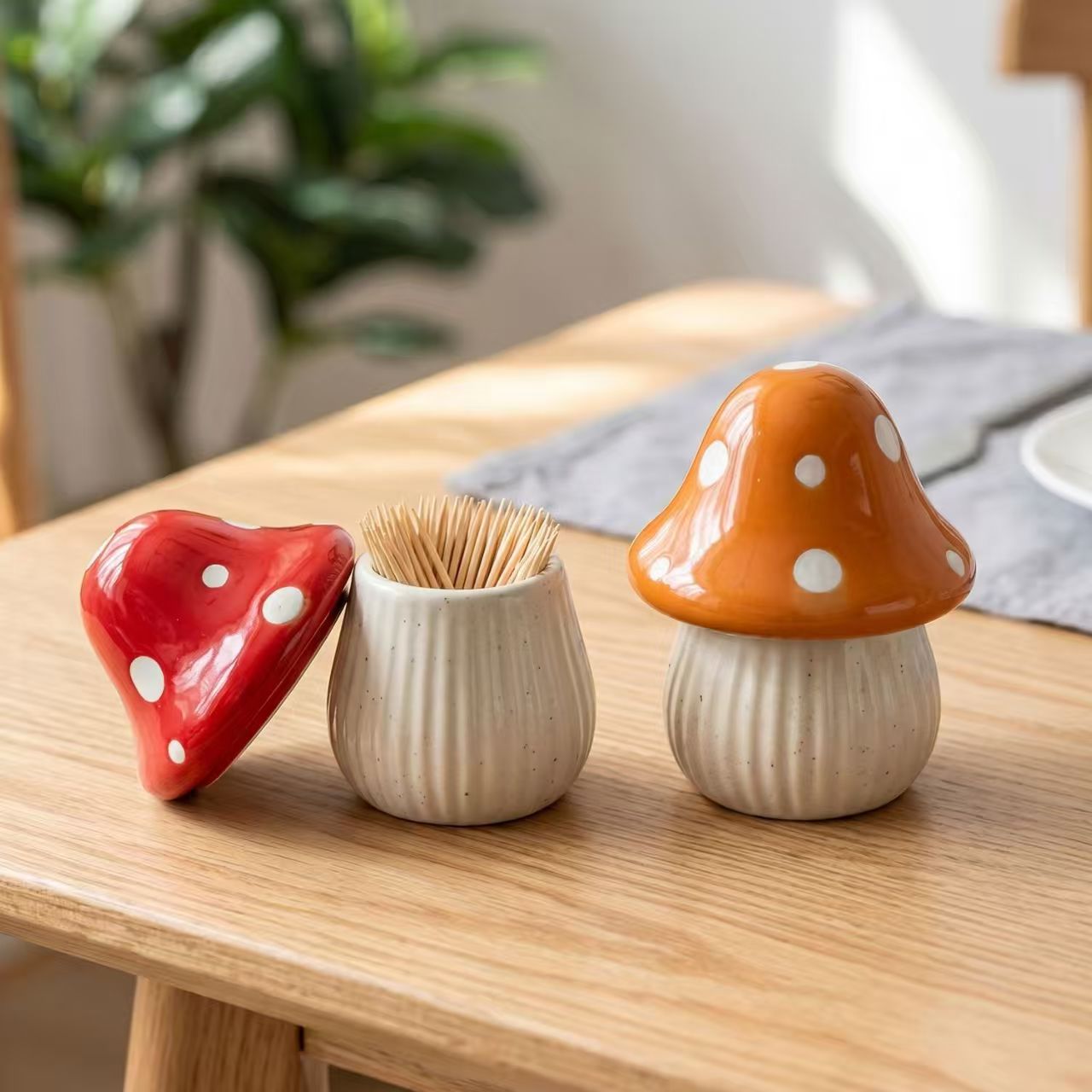 Home Decor Kitchen - Cartoon Mushroom Ceramic Storage Jars Home
