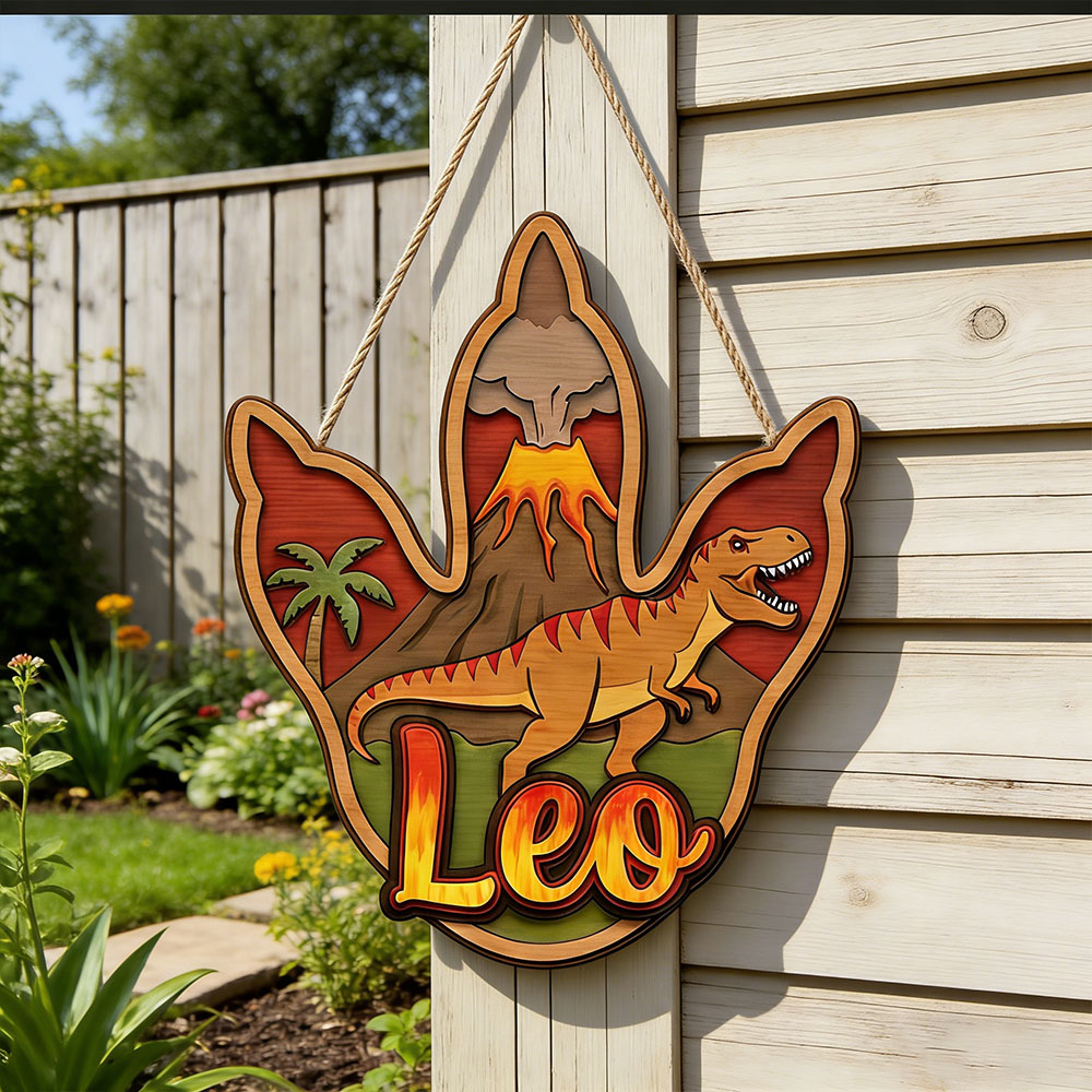 Home Decor For Wedding - Personalized 3D T-Rex Dinosaur Name Wooden