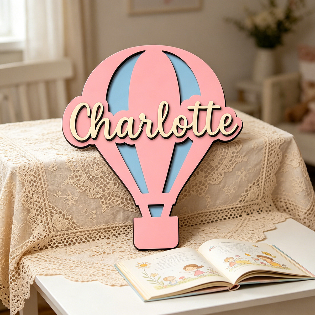 Home Decor For Wedding - 1pc Customized Wooden Hot Air Balloon