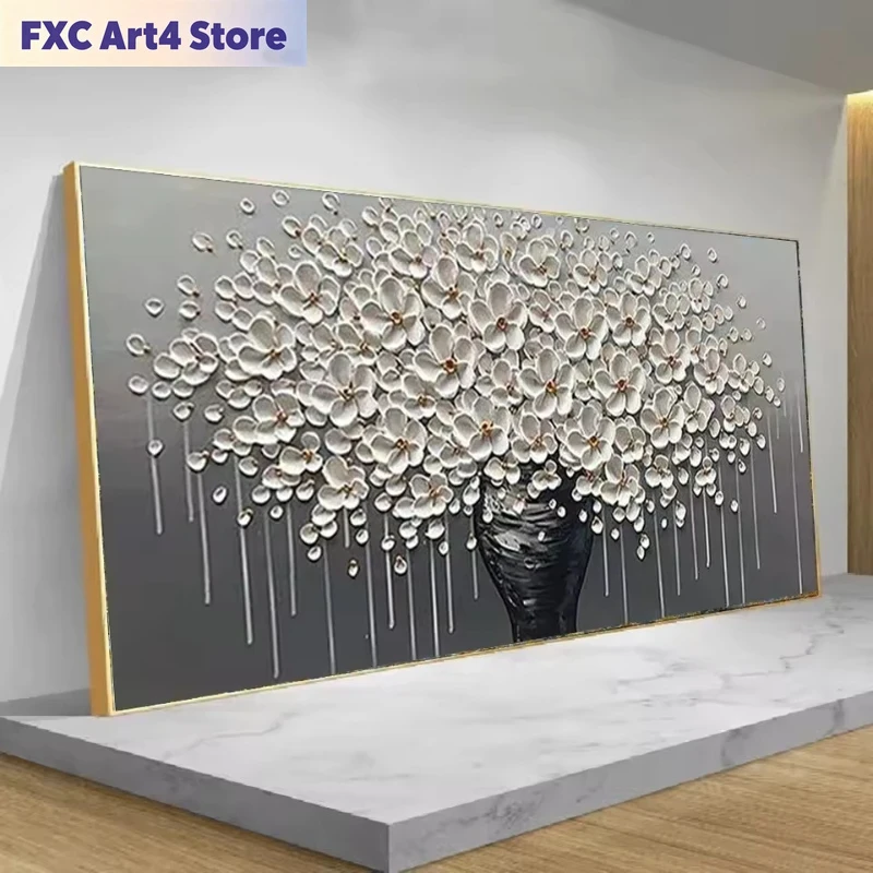 Home Decor Luxury - Frameless White and Golden Flower Canvas