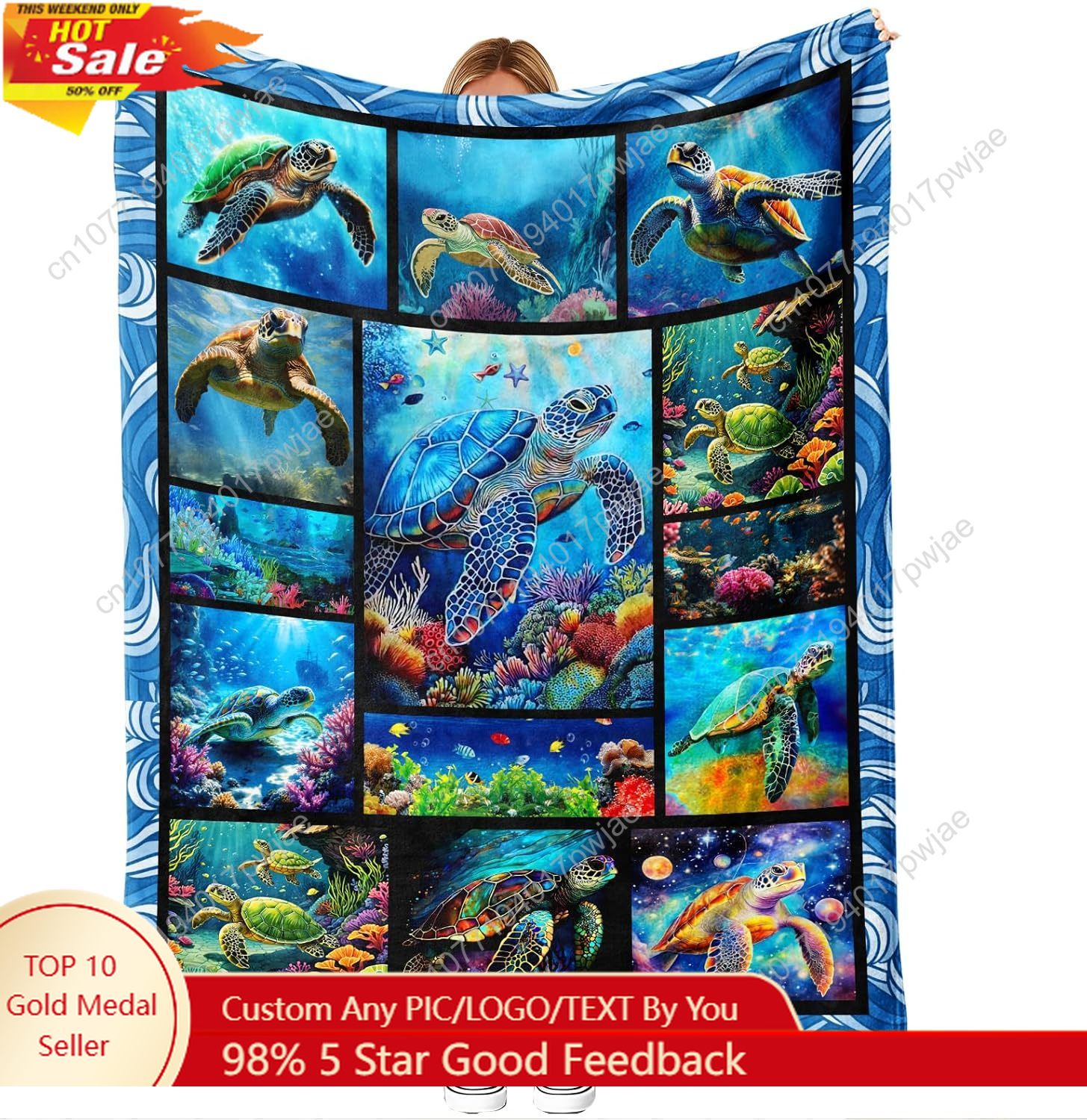 Sea Turtle Flannel Throw Blank - Home Decor Sofa 评论和价格