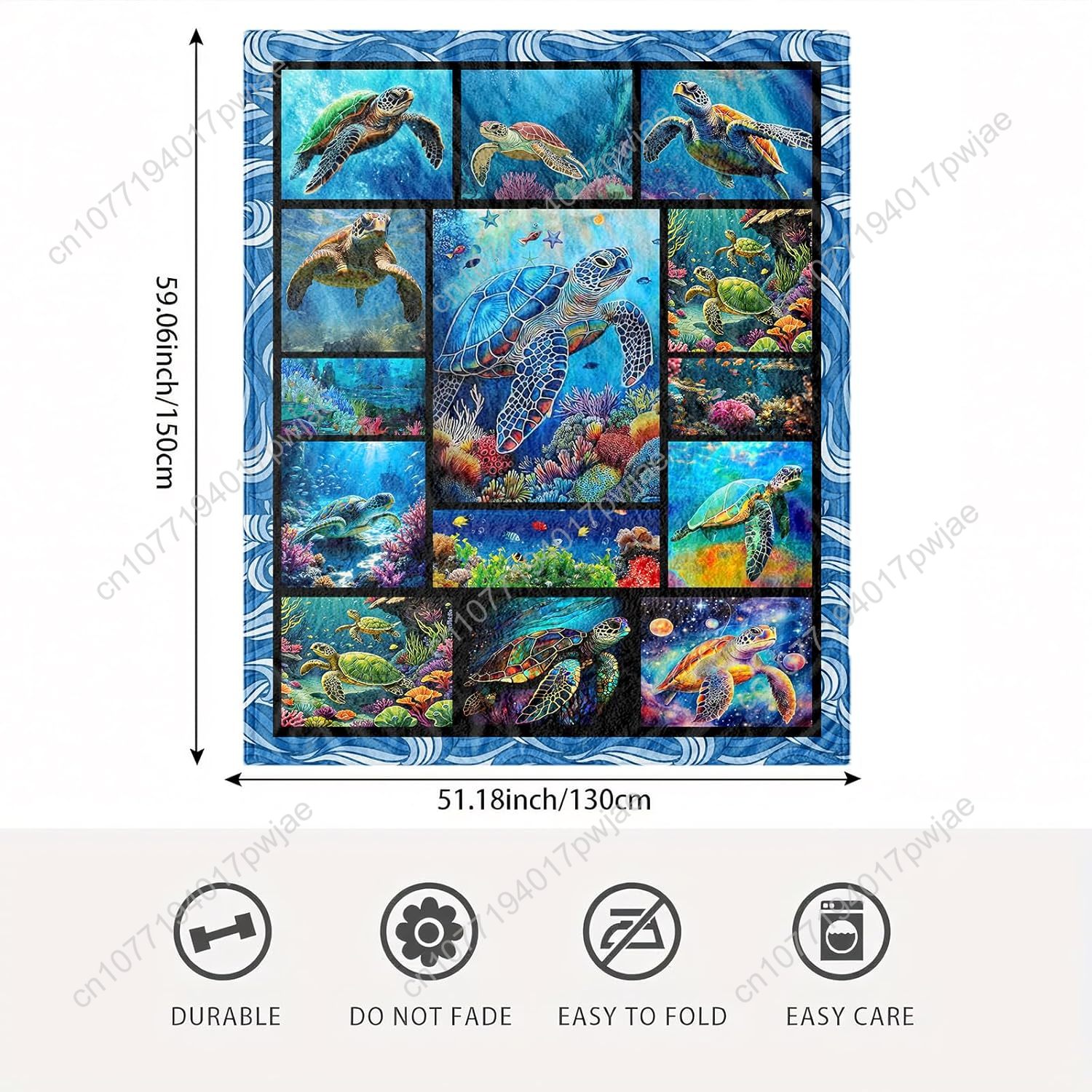 Sea Turtle Flannel Throw Blank - Home Decor Sofa 评论和价格