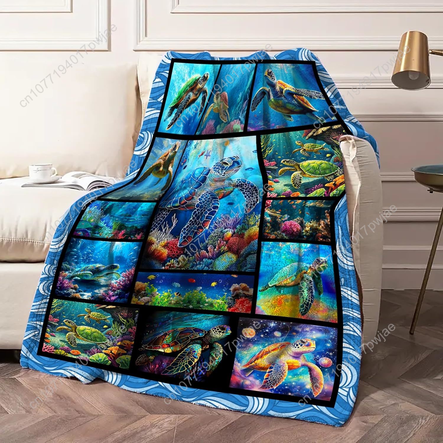 Sea Turtle Flannel Throw Blank - Home Decor Sofa 评论和价格