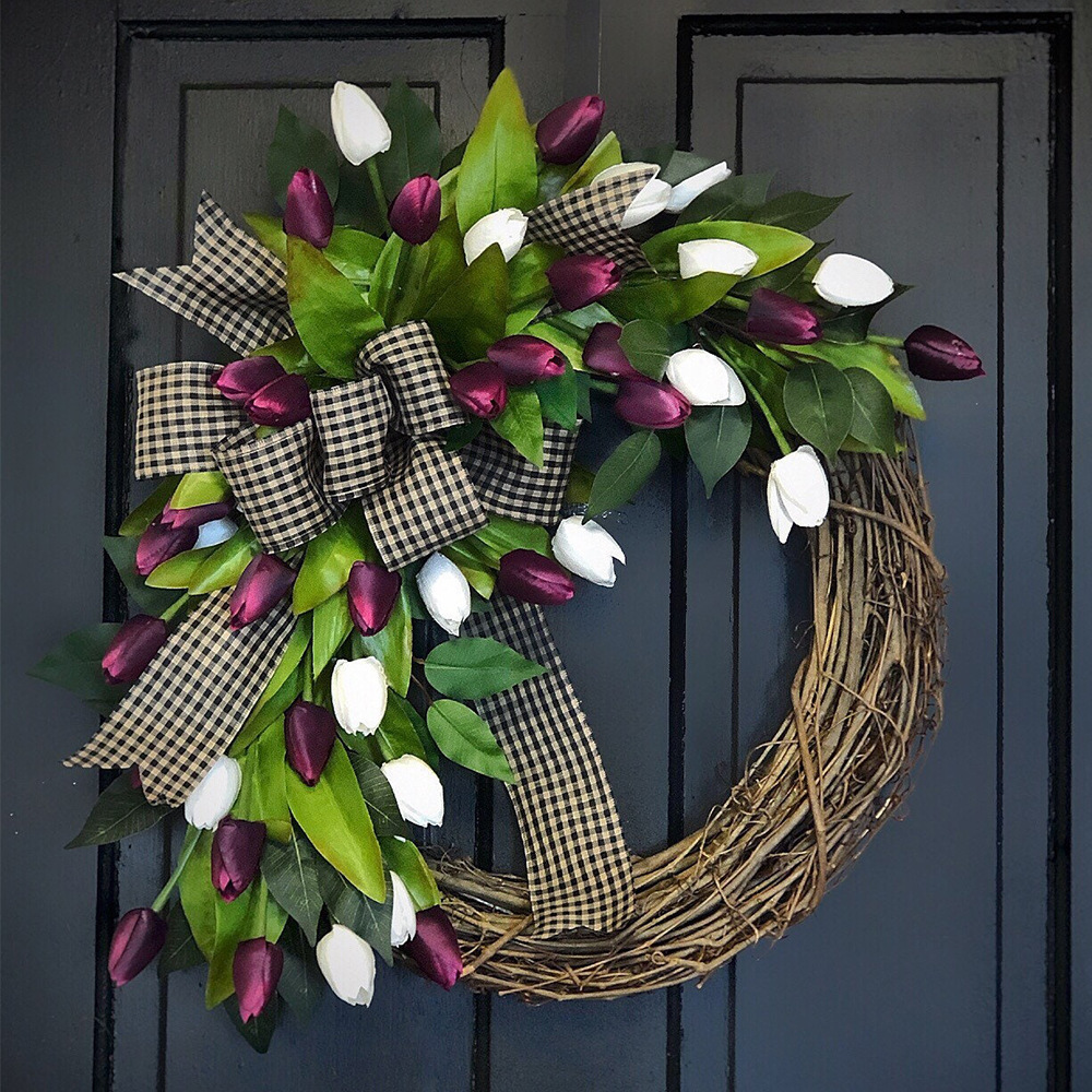 Spring Tulip Wreath, Door Hang - Home Decor Tulip 评论和价格