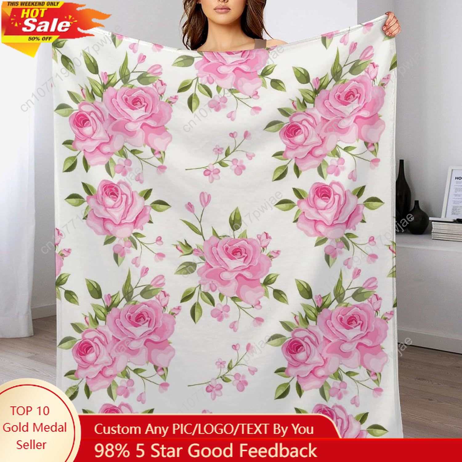 Pink Flower Throw Blanket Flor - Home Decor Luxury 评论和价格