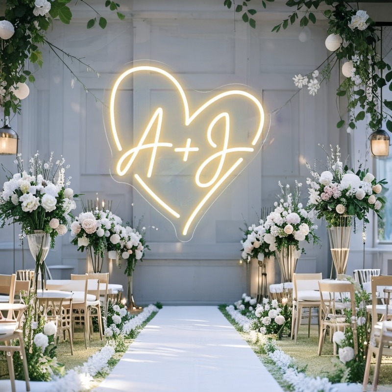 Custom Initials Heart LED Neon - Home Decor For Wedding 评论和价格