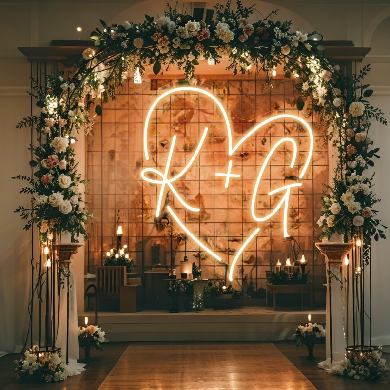 Custom Initials Heart LED Neon - Home Decor For Wedding 评论和价格