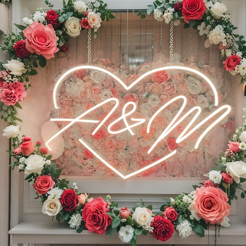 Custom Initials Heart LED Neon - Home Decor For Wedding 评论和价格