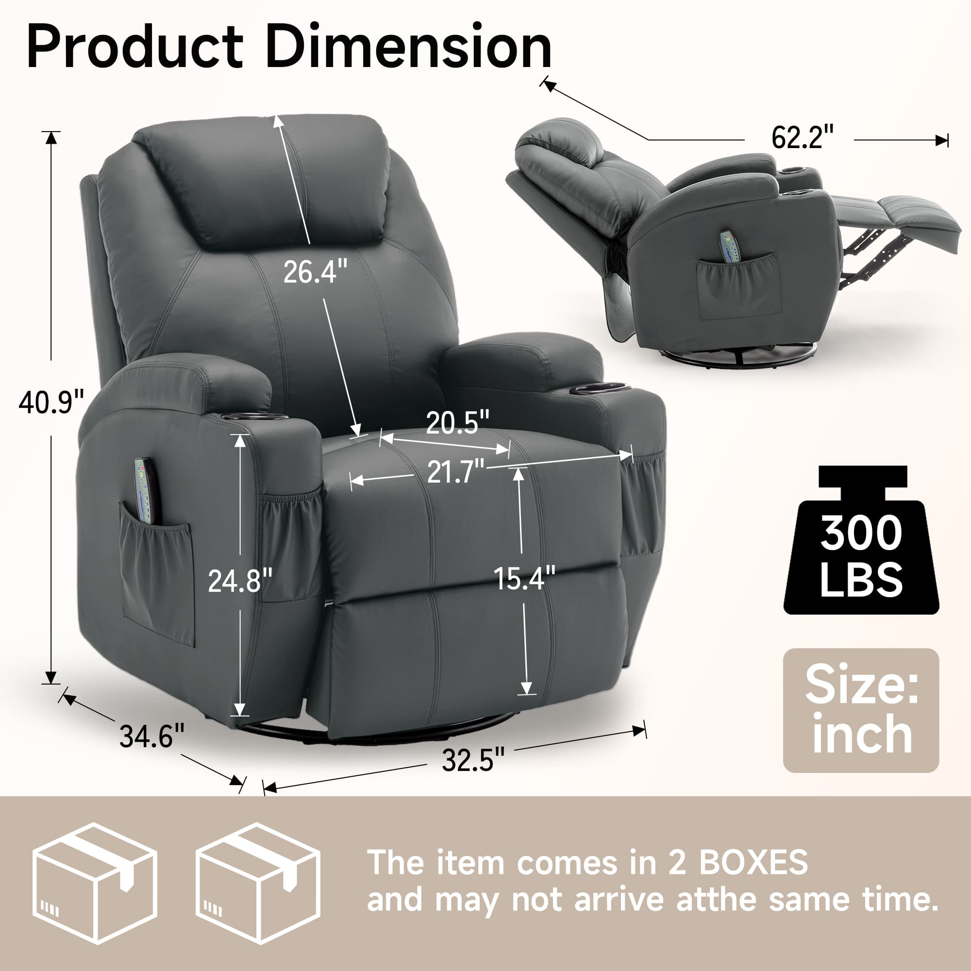 Recliner Chair with Massage an - Home Decor Sofa 评论和价格