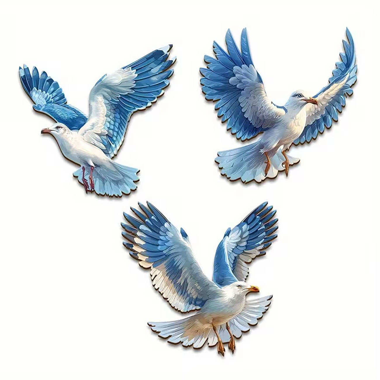 3 Pcs Wooden Seagull Wall Deco - Home Decor Nautical 评论和价格