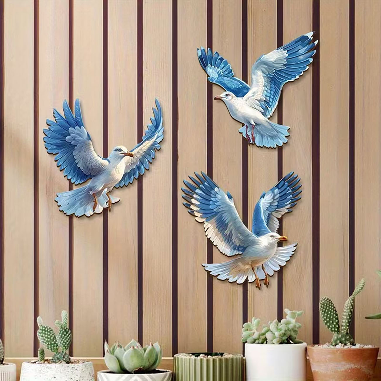 3 Pcs Wooden Seagull Wall Deco - Home Decor Nautical 评论和价格