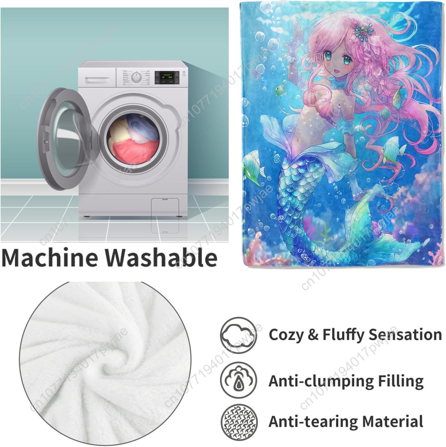 Cute Mermaid Blanket Cartoon F - Home Decor Sofa 评论和价格