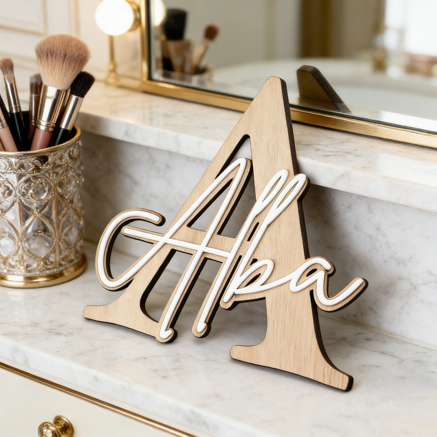 1pc Double-layer Wooden Name D - Home Decor For Wedding 评论和价格