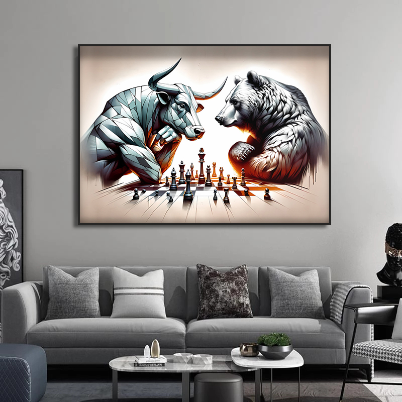 Bull and Bear Play Chess Wall  - Home Decor Exchange 评论和价格