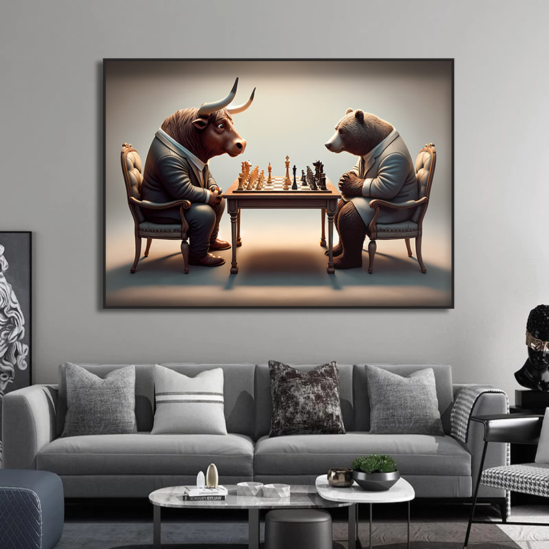 Bull and Bear Play Chess Wall  - Home Decor Exchange 评论和价格